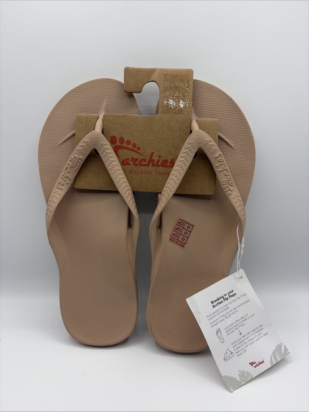 Archies Flip Flop Sandals Unisex Sz M 7 W 8 Tan Brown Arch Support Therapy NWT